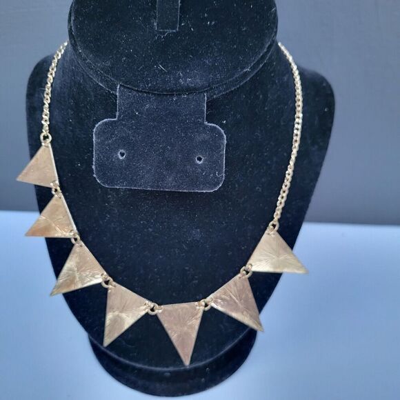 Vintage Gold tone Circus Triangular Enamel Chevron Statement Necklace 19" - Picture 3 of 3